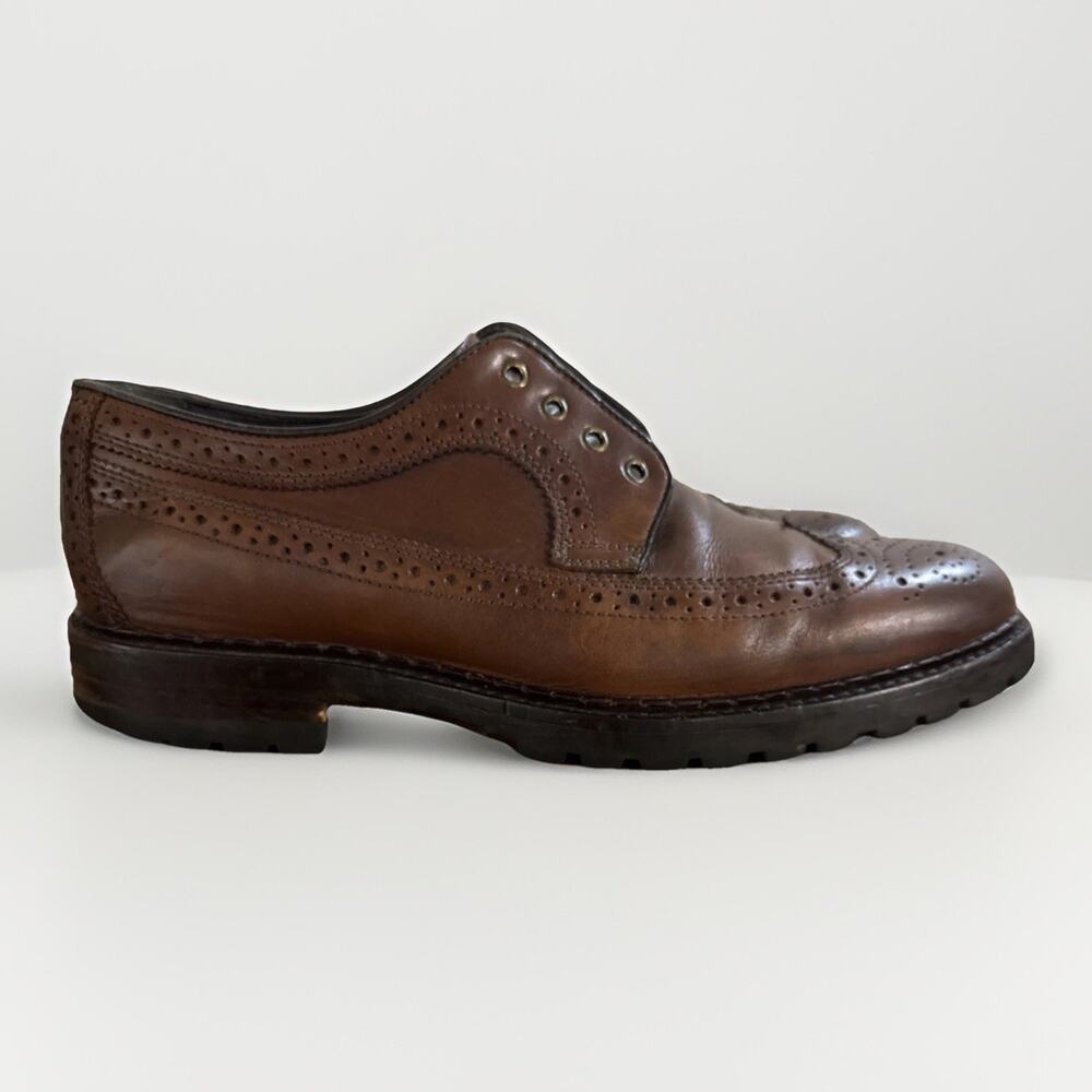 Johnston & Murphy Mens 9.5M Wingtip Oxford Brown Leather Dress Shoes Brogue READ